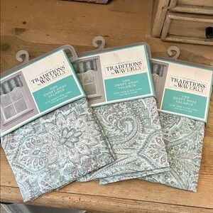 Three 3 Traditions by Waverly Swept Away Valances NWT Aqua 52” x 16”
